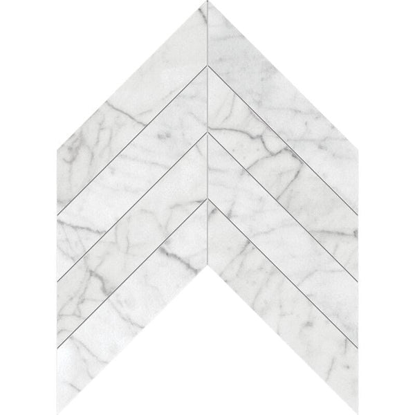 White Carrara T Marble Chevron Tiles - Honed