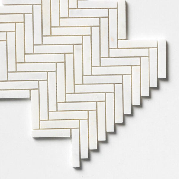 White Pearl Marble Large Herringbone Mosaic - Honed