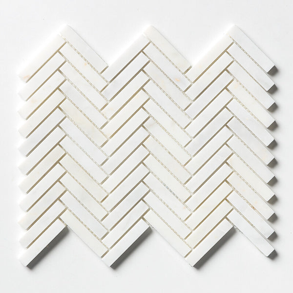 White Pearl Marble Large Herringbone Mosaic - Honed