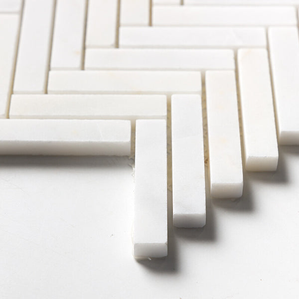 White Pearl Marble Large Herringbone Mosaic - Honed