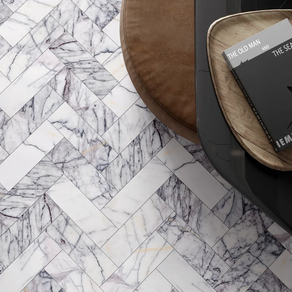 Lilac Marble Herringbone Tiles - Polished